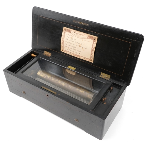Nicole Frères, a 19th century Swiss inlaid burr walnut music box playing on six airs, 50cm wide.