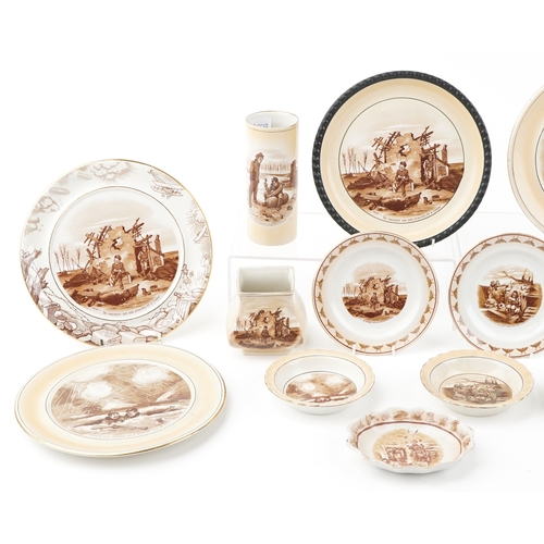 1412 - A collection of military interest Grimwades Bruce Bairnsfather porcelain, some inscribed Made by the... 