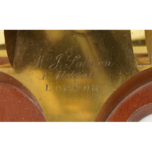 518 - A 19th century brass microscope with fitted case by W J Salmon, London, the case 21cm high.