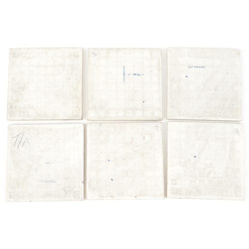 96 - Six 19th century Josiah Wedgwood & Sons Etruria blue and white 'Months of the Year' pottery tiles in... 