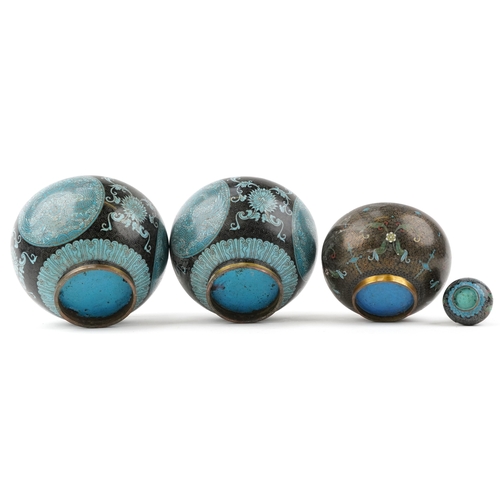 61 - A pair of Chinese cloisonné vases and covers, 20th century, 26cm high, together with a similar small... 