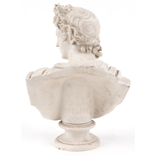 84 - A 19th century parian bust of Apollo incised C. Delpech, Art Union of London 1861, 35cm high.