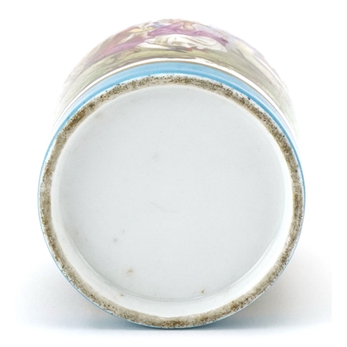 99 - A continental porcelain scent bottle hand painted in enamel with courting couples, with gilt metal m... 