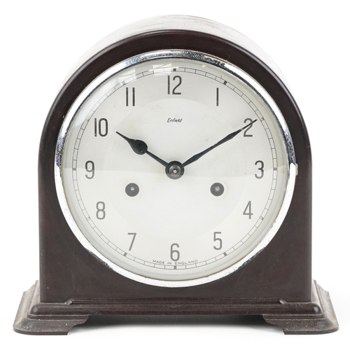 1722 - An Art Deco Smiths Enfield brown Bakelite striking mantle clock having Arabic numerals, 20cm high.