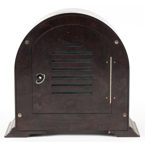 1722 - An Art Deco Smiths Enfield brown Bakelite striking mantle clock having Arabic numerals, 20cm high.