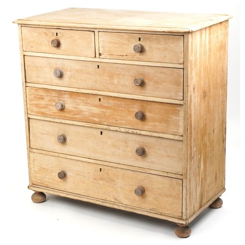 2012 - A Victorian bleached mahogany chest of two short and four long drawers, on turned feet, 116cm H x 11... 
