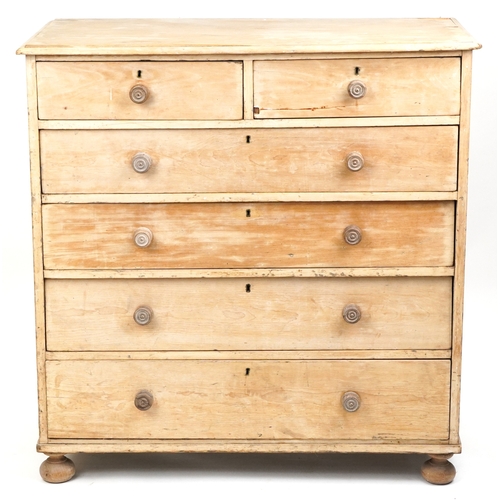 2012 - A Victorian bleached mahogany chest of two short and four long drawers, on turned feet, 116cm H x 11... 