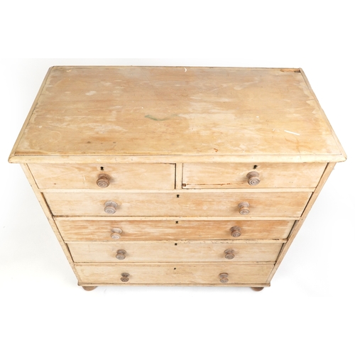 2012 - A Victorian bleached mahogany chest of two short and four long drawers, on turned feet, 116cm H x 11... 