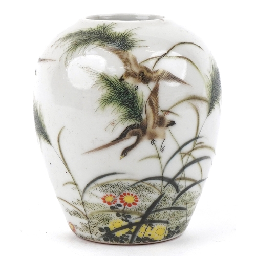 117 - A Chinese porcelain vase hand painted in the famille verte palette with birds of paradise and callig... 