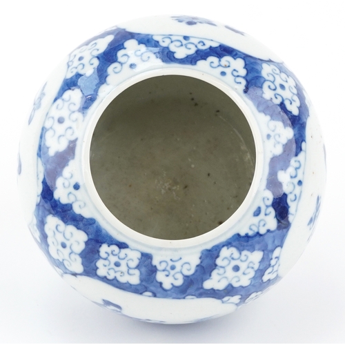 359 - A Chinese blue and white porcelain ginger jar hand painted with panels of figures, character mark to... 