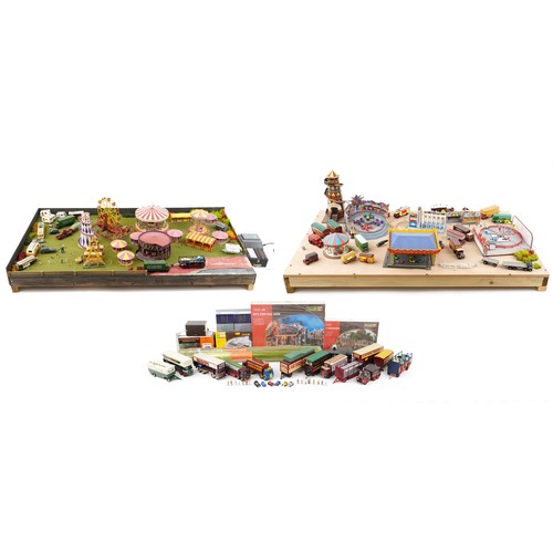 1308 - A funfair diorama with partially working electrics, accessories, Corgi vehicles including Carter's D... 