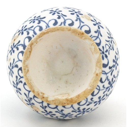 215 - An 18th century Turkish Ottoman Kutahya rosewater sprinkler decorated with stylized motifs, 18.5cm h... 