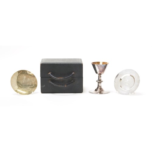 104 - D. G. Collins, an ecclesiastical silver plated communion set with chalice housed in a velvet and sil... 