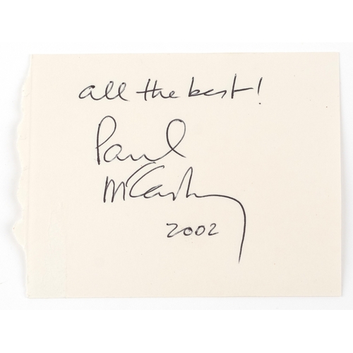 Paul McCartney ink signature on card - All the best Paul McCartney 2002, label verso, Paul McCartney LA 9/18/02, 12cm x 9cm.