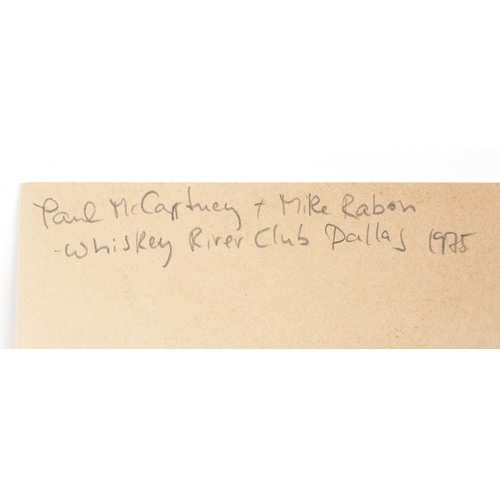 2229 - Paul McCartney and Mike Rabon ink signatures on card, inscribed Paul McCartney and Mike Rabon - Whis... 