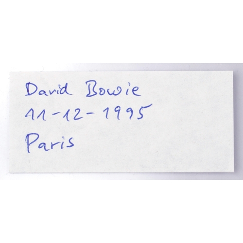 2234 - David Bowie ink signature on paper, label verso inscribed David Bowie 11-12-1995 Paris, 11.5cm x 9.5... 