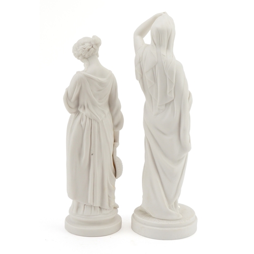 29 - Two 19th century classical parian statuettes of maidens, the largest 35cm high.