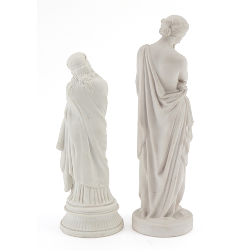 28 - Two 19th century classical parian statuettes of maidens, the largest 36cm high.