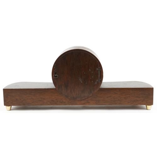 19 - Junghans, an Art Deco inlaid mahogany Westminster chiming mantle clock, 56cm wide.