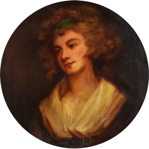 After George Romney (British 1734-1802) - The Parson's Daughter, early 20th century oil on canvas, unsigned, within a gilt stiff leaf moulded frame, 55cm in diameter.