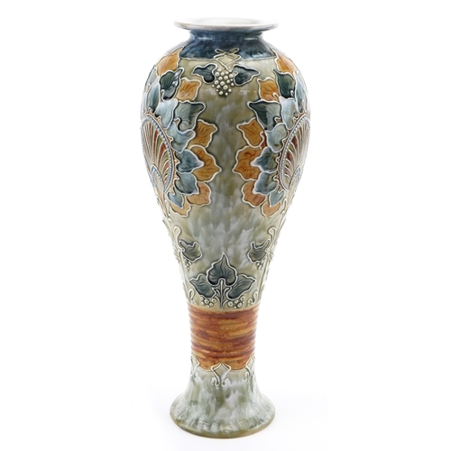 55 - Eliza Simmance for Doulton Lambeth, a large Art Nouveau stoneware vase hand painted and tubelined wi... 