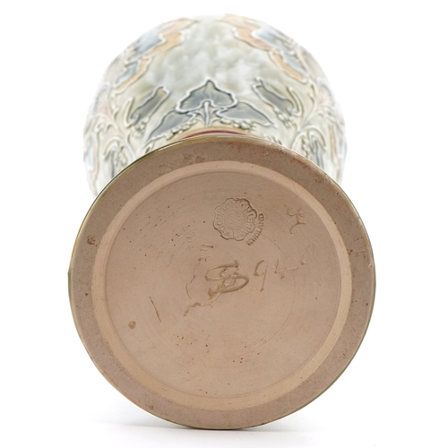 55 - Eliza Simmance for Doulton Lambeth, a large Art Nouveau stoneware vase hand painted and tubelined wi... 