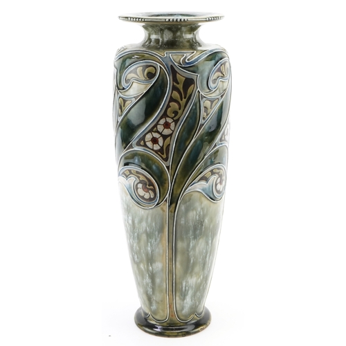 57 - Mark Marshall for Royal Doulton, an Art Nouveau stoneware vase hand painted and tubelined with styli... 
