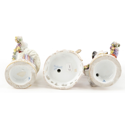 39 - Three late 19th/early 20th century Meissen porcelain figures, each bearing the double  crossed sword... 