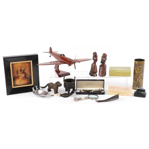 Antique and later objects including a trench art shell case, novelty ...