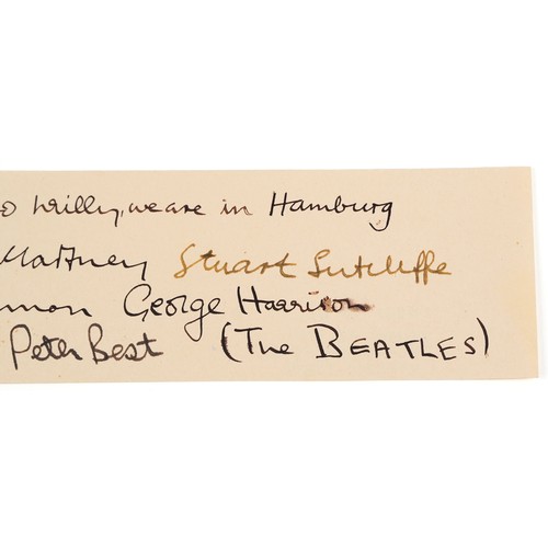 2222 - The Beatles ink signatures on paper - Hallo Willy, We are in Hamburg Paul McCartney, Stuart Sutcliff... 