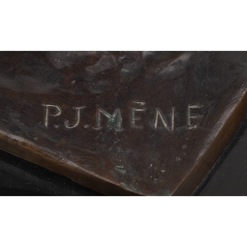 61 - After J. P. Mêne  - A bronze sculpture of a horse and foal, mounted on a black marble plinth base, s... 