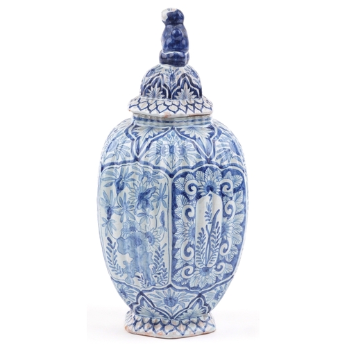 198 - A Chinese porcelain hexagonal vase and cover with animalia knop, hand painted with floral decoration... 