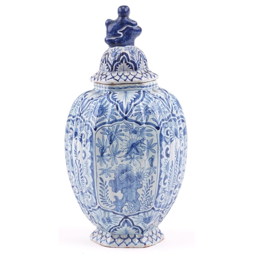 198 - A Chinese porcelain hexagonal vase and cover with animalia knop, hand painted with floral decoration... 