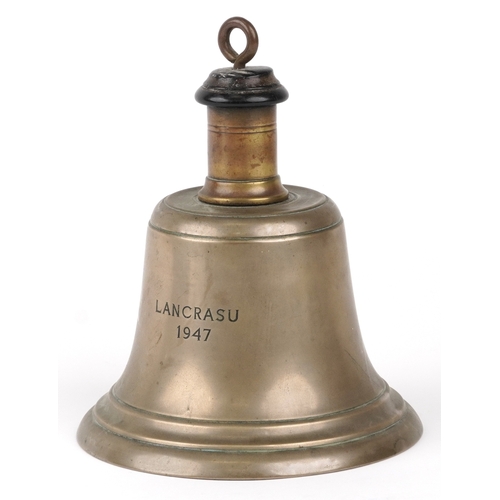 A naval interest bronze ship's bell engraved Lancrasu 1947, 16cm high x ...