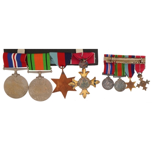 2639 - A British military World War II medal trio and a MBE medal with dress medals.