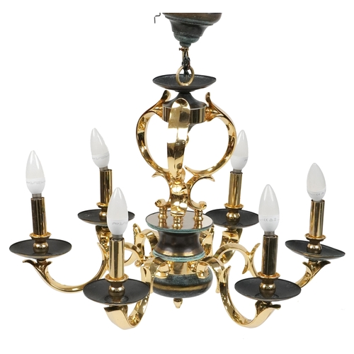 A late 20th century gilt metal six branch ceiling light, 43cm high x ...