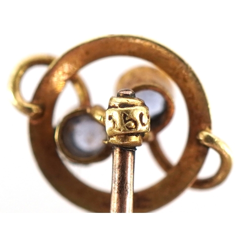 3169 - Antique gold jewellery comprising an unmarked Edwardian seed pearl and purple stone openwork pendant... 