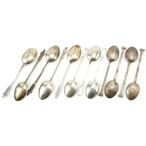 Antique and later silver teaspoons including five silver apostle spoons ...