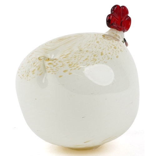 166 - A 20th century glass hen with mottled design, 19cm high.