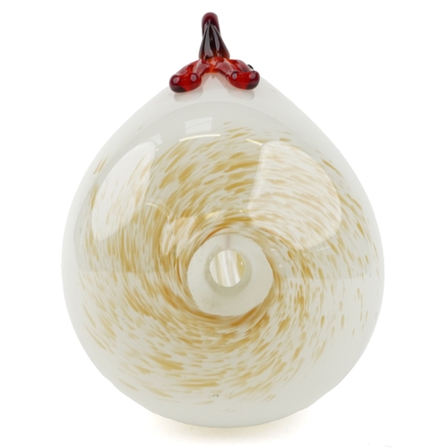 166 - A 20th century glass hen with mottled design, 19cm high.