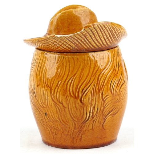 329 - An early 20th century Salopian tobacco jar and cover in the form of a gentleman smoking, modelled by... 