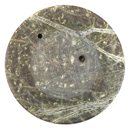 312 - A marble barometer with silvered dial, 17.5cm in diameter.