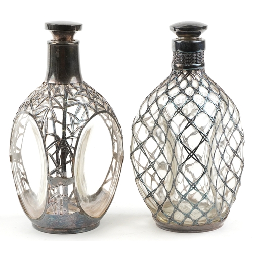 146 - Two glass whisky decanters with 950 grade silver overlay comprising one inscribed Haig & Haig, the o... 