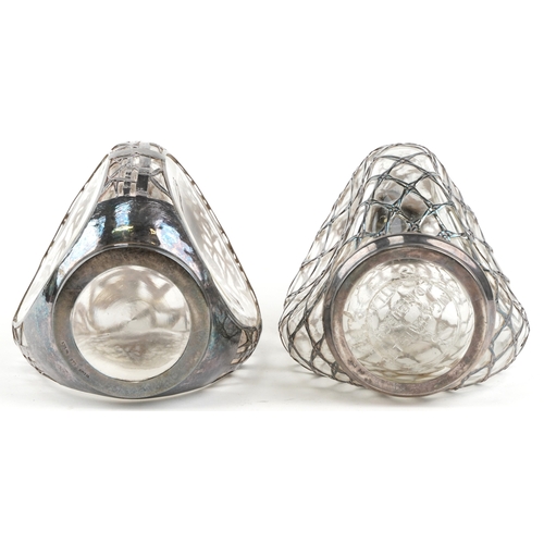 146 - Two glass whisky decanters with 950 grade silver overlay comprising one inscribed Haig & Haig, the o... 