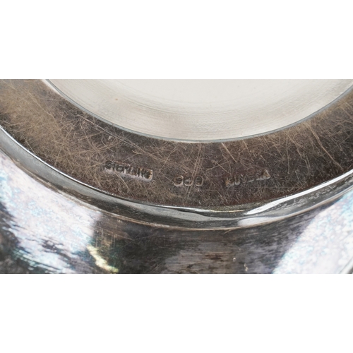 146 - Two glass whisky decanters with 950 grade silver overlay comprising one inscribed Haig & Haig, the o... 