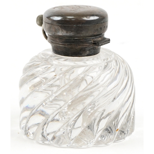 Hamilton & Inches, a Victorian cut crystal and silver mounted desk inkwell, the hinged lid revealing... 