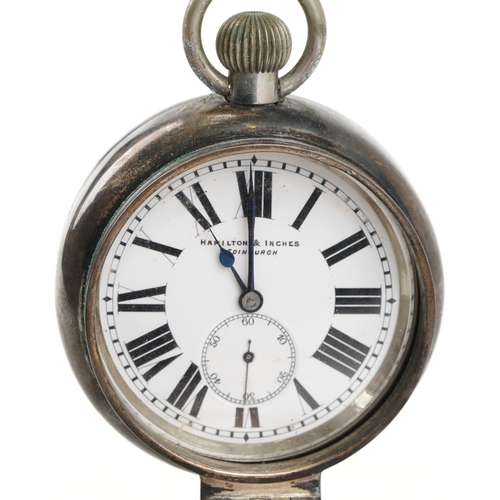  Hamilton & Inches, a Victorian cut crystal and silver mounted desk inkwell, the hinged lid revealing... 