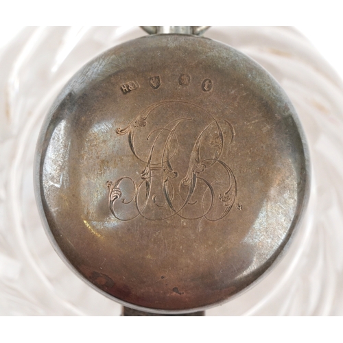  Hamilton & Inches, a Victorian cut crystal and silver mounted desk inkwell, the hinged lid revealing... 