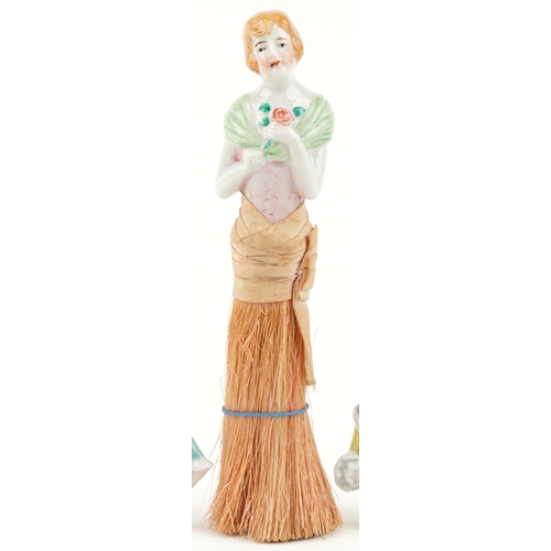 1791 - A collection of early 20th century continental porcelain half doll pincushions, mostly modelled as 1... 