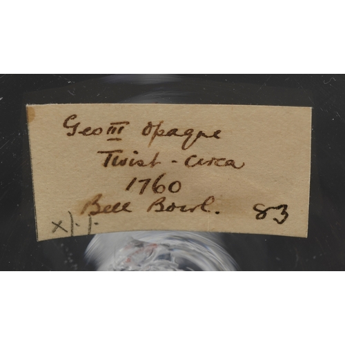  A Georgian wine glass with an opaque air twist stem, 16cm high.